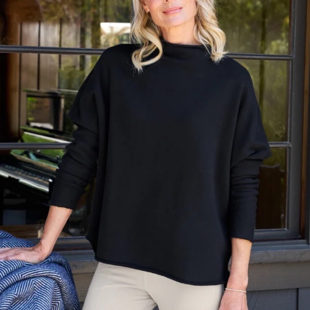 Frank and Eileen Effie Mock Neck Capelet Sweatshirt Small Black